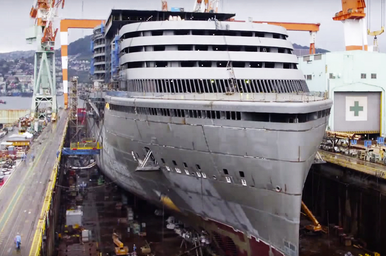 三菱重工長崎造船所による豪華客船AIDA primaの建造風景〜タイムラプス動画